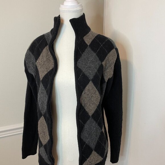 Mantles Wool Cashmere Front Zip Argyle Sweater Small - Picture 4 of 7